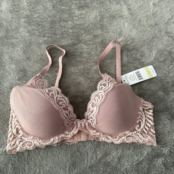 NWT Natori Feathers Contour Plunge T-Shirt Bra Underwire Lace Pink Pearl 34B - Picture 1 of 5